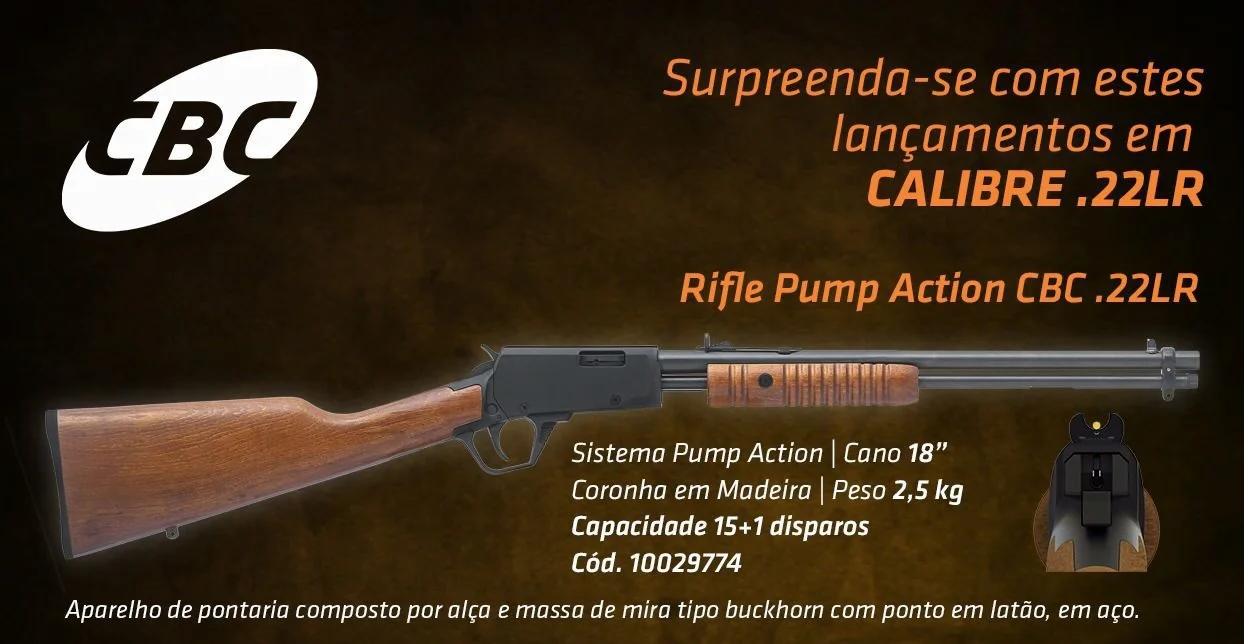 Rifle CBC Pump Action 22 Lr - Coronha Madeira - 15+1 Cano 18'' - Imagem 4
